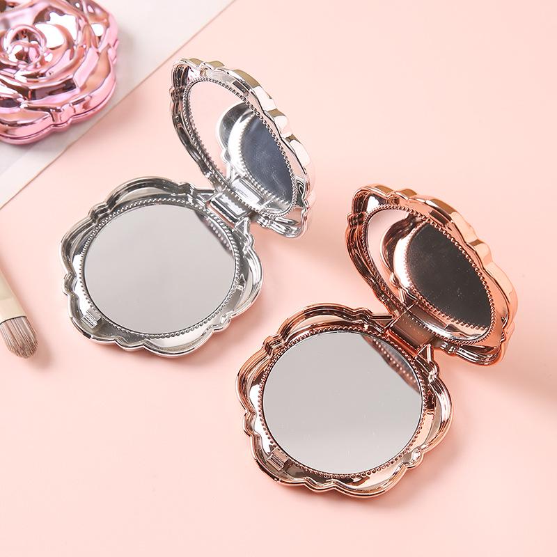 Rose Folding Round Handheld Makeup Mirror - Portable Single-Sided Vanity Mirror