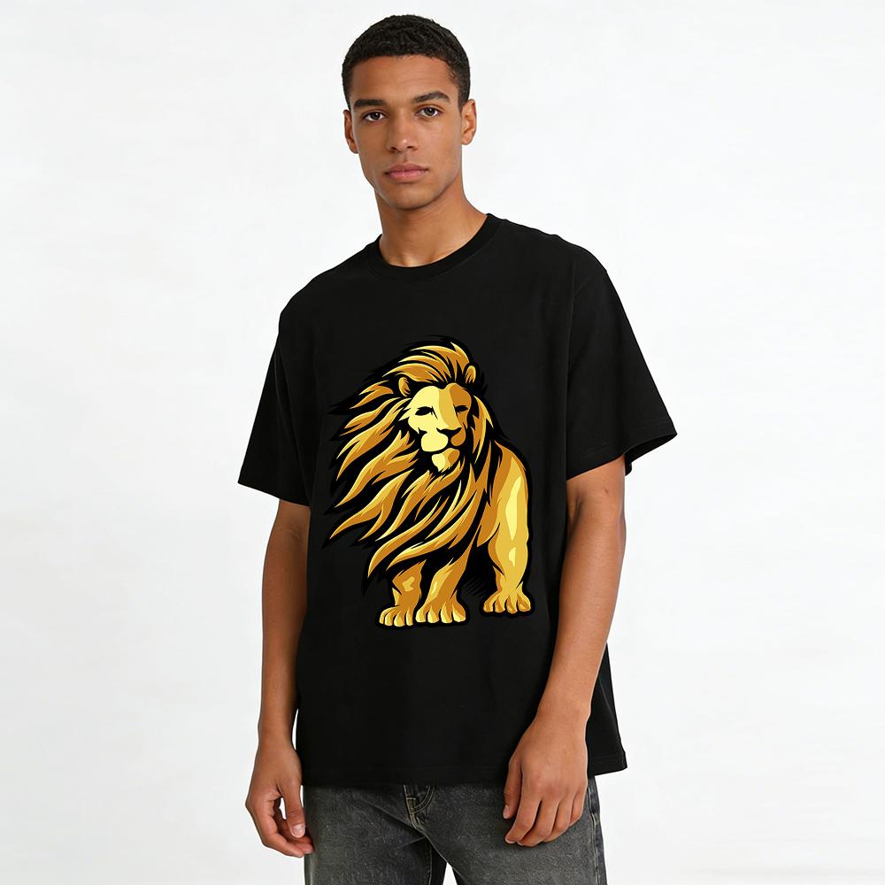 Trendy Lion Print Casual T-Shirt Animal Pattern Loose Top Pure cotton T-shirt