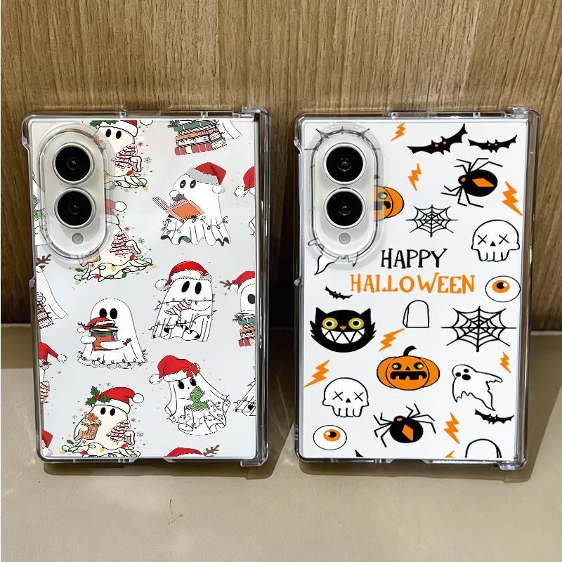 Christmas Ghost Halloween Case For Samsung Galaxy Z Fold 8 Ultra 7 6 5 4 Z Fold8 Fold7 Fold6 Fold5 Hinged Clear PC Slim Hard Folding Phone Cover