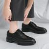 Men's Plus Size Brogue Leather Shoes with Thick Sole, Height Increasing Design, British Style, Hollowed-out, Casual Suit Shoes