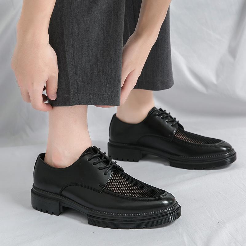 Men's Plus Size Brogue Leather Shoes with Thick Sole, Height Increasing Design, British Style, Hollowed-out, Casual Suit Shoes