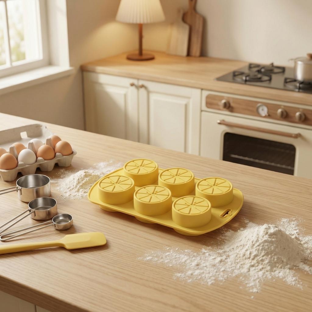 6 Cavity Lemon Slice Silicone Baking Mold Non Stick Flexible Citrus Shape Cake Mold for Oven Microwave Dishwasher Safe