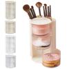 Makeup Brush Holder with Lid Clear Rotating Cosmetic Tool Organizer for Vanity Bathroom Countertop Sliding Door Makeup Accessory Organizer