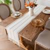 American Style Cotton and Linen Table Runner Solid Color Rectangular Boho Table Runner with Tassel Rustic