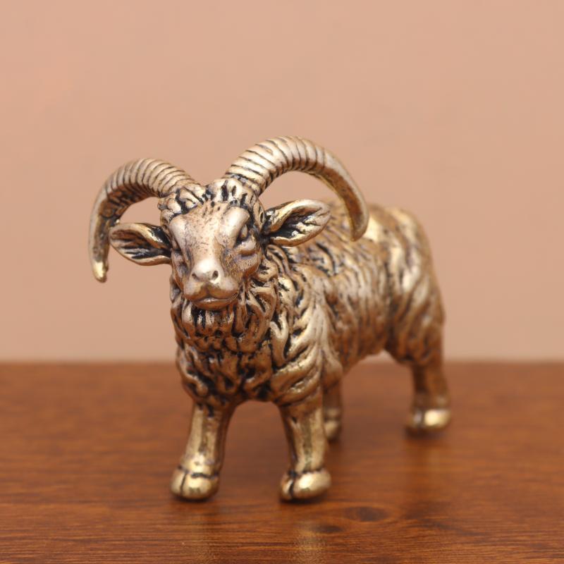 Bronze Copper Sheep Craft Ornament Retro Solid Goat Figurine Exquisite Desktop Tea Pet for Living Room Office Shelf Decor