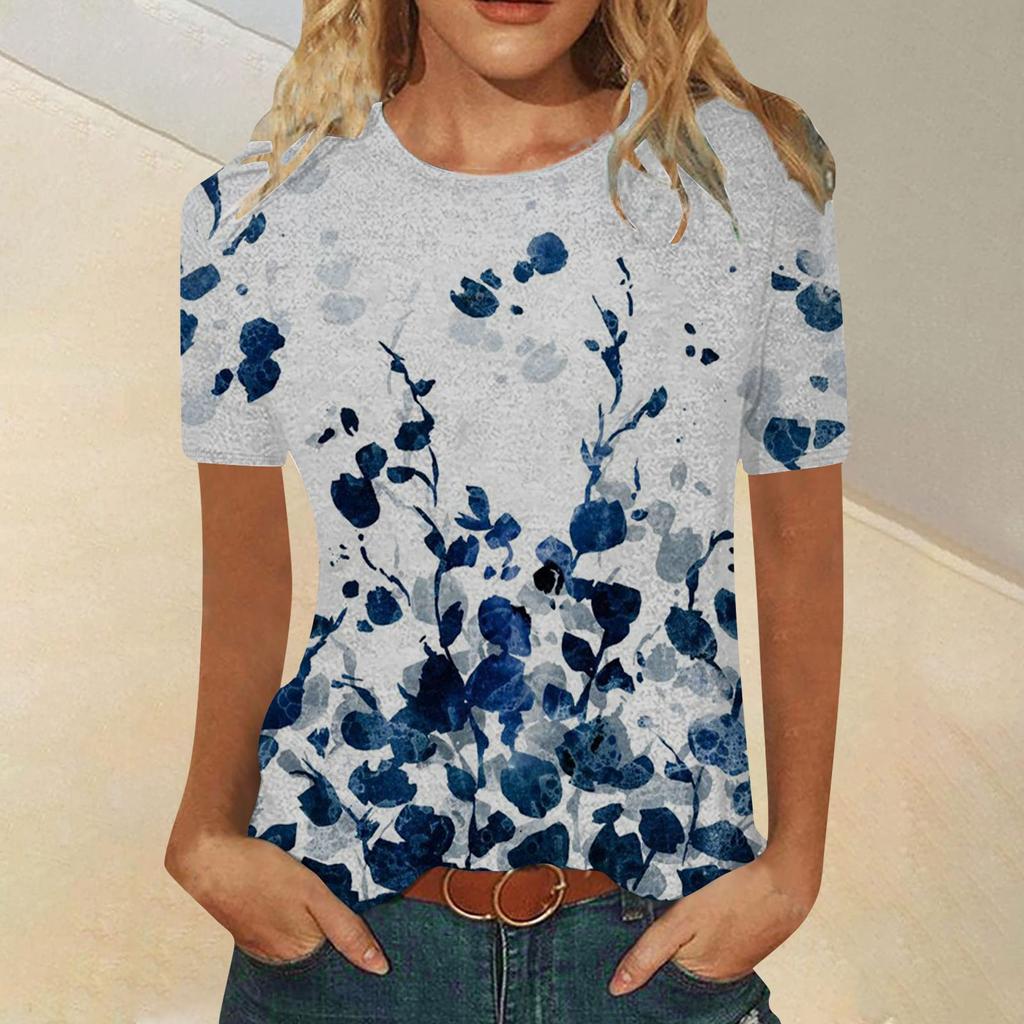Women's Fashion Casual Comfortable Printed O-Neck Short Sleeve Top Blouse