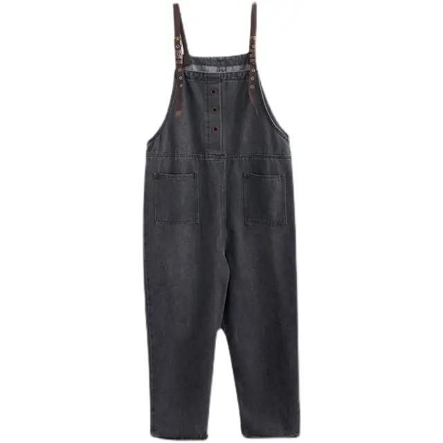 Spring and Summer Retro Plus Size Denim Overalls, Fat Mm, High Waist, Thin, Loose, All-match Straight, Wide-leg Jumpsuit