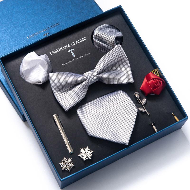 Men's 8-Piece Formal Accessory Set: Bow Tie, Corsage, Brooch, Cufflinks for Weddings.