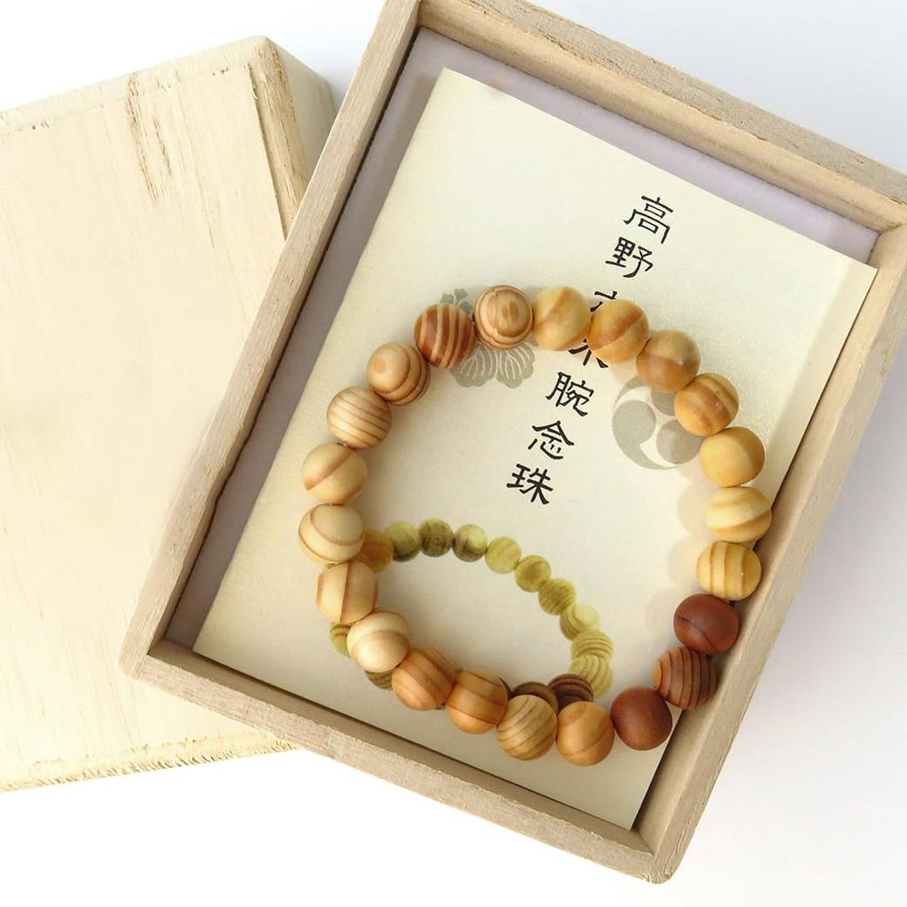 Koyasan Rikuboku Bracelet 9mm with Wooden Box World Heritage Site Prayer Beads Rosary Natural Stone Power Stone [GOLD STONE]