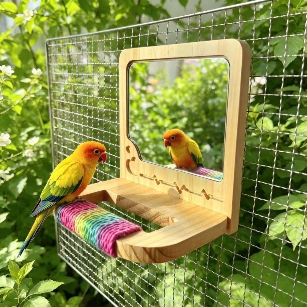 Wear Resistant Bird Perch with Mirror Birds Grinding Perch Holder Bird Cage Accessories