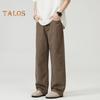 Men Pants Solid Color Straight Wide Leg Retro Style Pants with Pockets Zippered Trousers for Daily Home Streetwear Sports