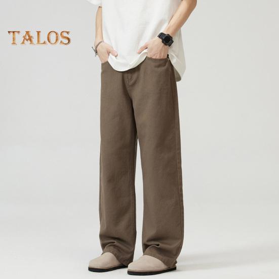 Men Pants Solid Color Straight Wide Leg Retro Style Pants with Pockets Zippered Trousers for Daily Home Streetwear Sports