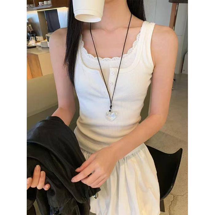 

Топ-майка с кружевной отделкой, спинкой-борцовкой и двухкомпонентным эффектом - Женская трендовая летняя одежда XL