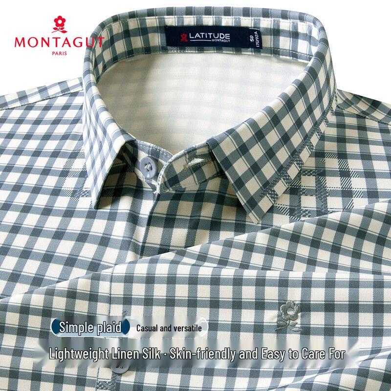 Montagut Men s Linen Silk Blend Plaid Long Sleeve Shirt 54