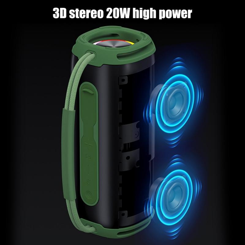 20W Portable Bluetooth-compatible Speaker Double Driver 360°Surround Sound IPX6 Waterproof For Camping Beach Party