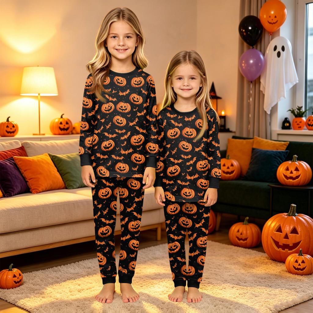 Family Matching Halloween Printed Pajama Set, Long Sleeve Top and Pants for Mom and Kids