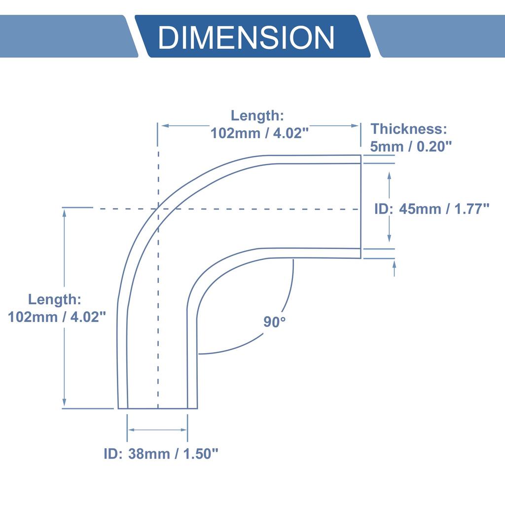 X AUTOHAUX 1 Stück 38mm/1,50"-45mm/1,77" Innendurchmesser 102mm/4,02" Länge 90 Grad Schwarz Auto Silikonschlauch Schlauch Universal