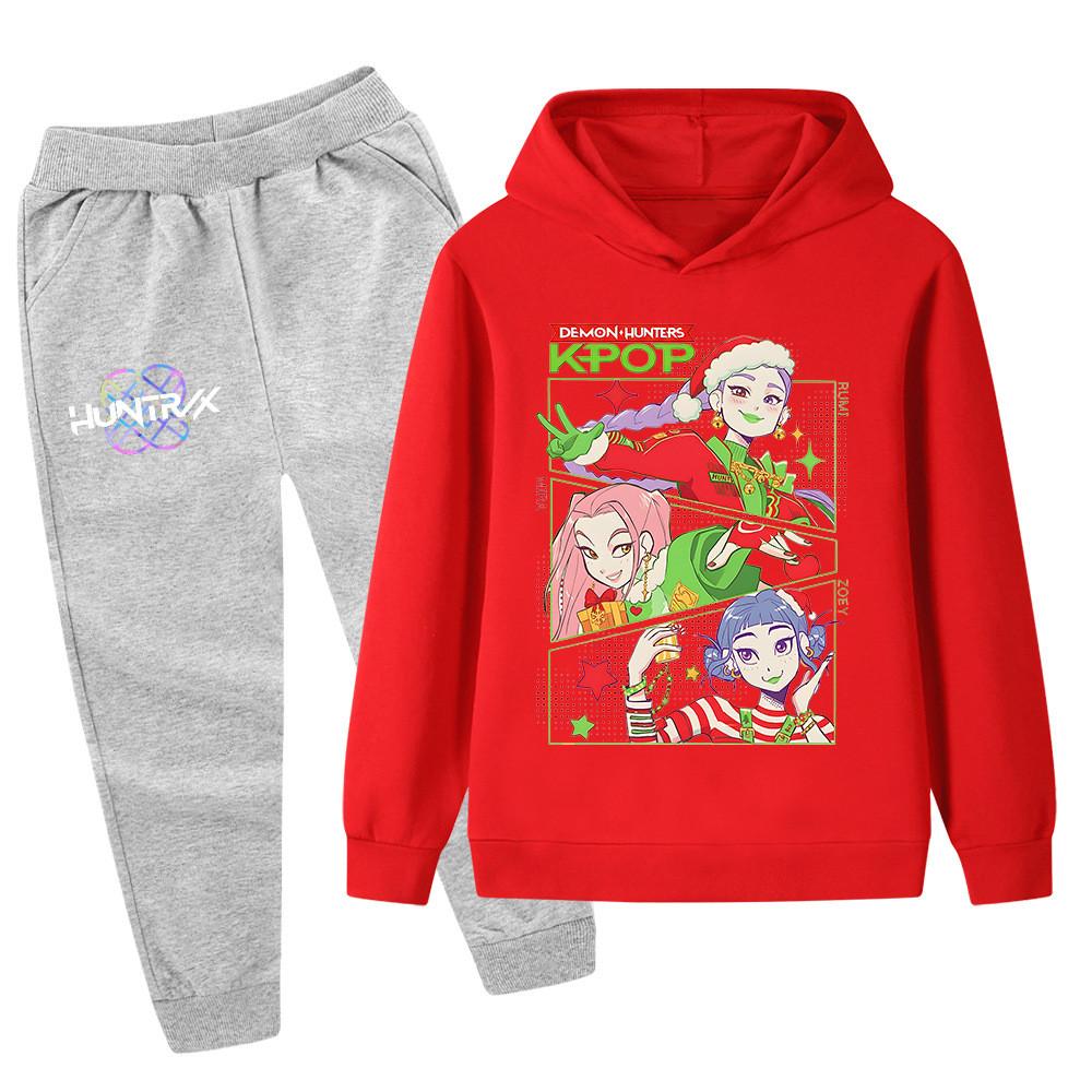 PB1263 Kinder Jungen Mädchen Kpop Mira Zoey Rumi Weihnachts-Print Langarm Kapuzenpullover Hose Hosen Kleidung Sets