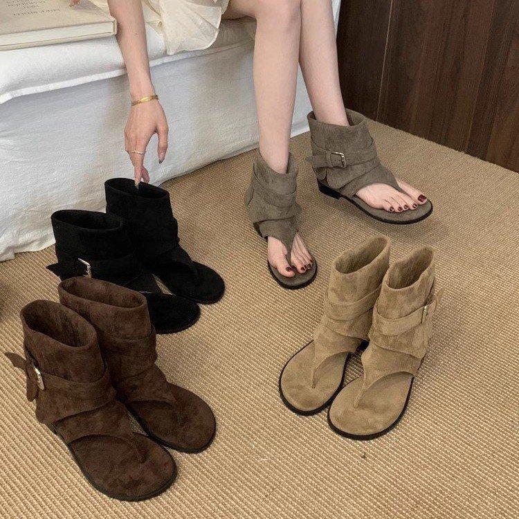 Cowboy boots sandals women's summer toe cool boots women's 2025 new flat flip-flops retro women's shoes summer