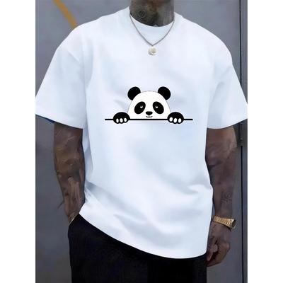 Herren-T-Shirt mit Rundhalsausschnitt, Panda-Print, atmungsaktiv, leicht, maschinenwaschbar | Lässiges Herren-Top | Herren-Top für den Alltag