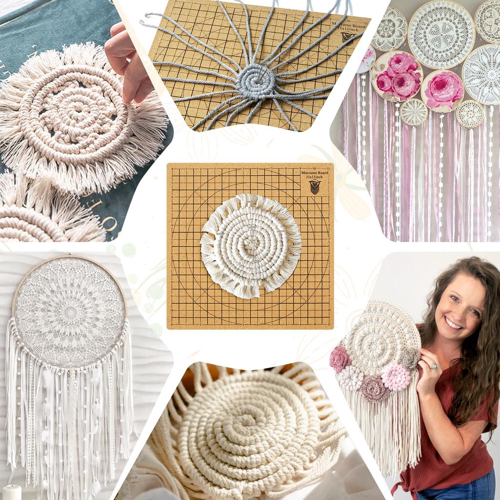 Hand Macrame Board Double Sided Gridded Macrame Mat Hand Knitting Cork Board for Braiding Bracelet DIY Project Boho Dreamcatcher