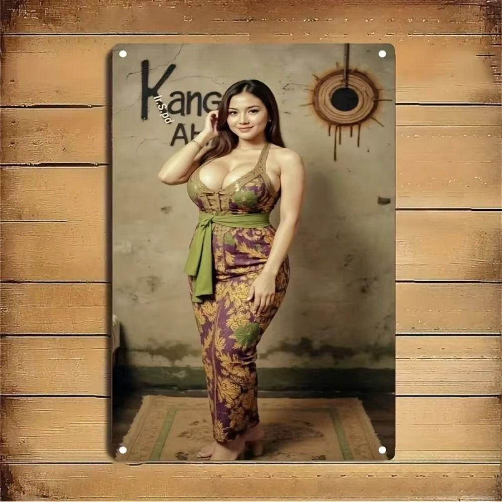 Metal Sign Vintage Girl Green Sweater Room Decor Wall Art 20x30 cm