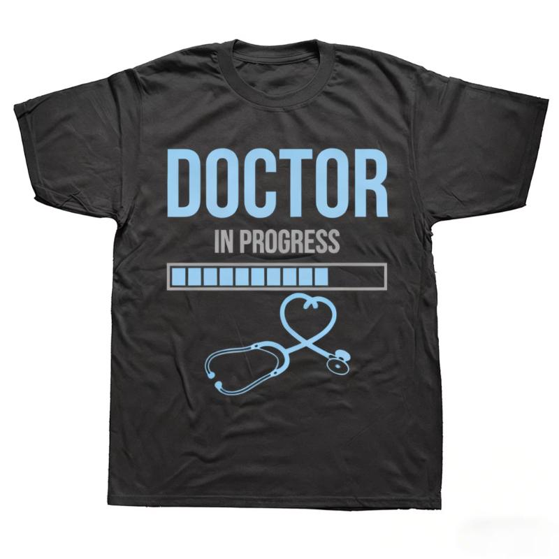 Врач в процессе загрузки Пожалуйста, подождите Стерископ Медицинская Футболка Топы Круглый Вырез Короткий Рукав Футболка Медицинский Университет Футболки S