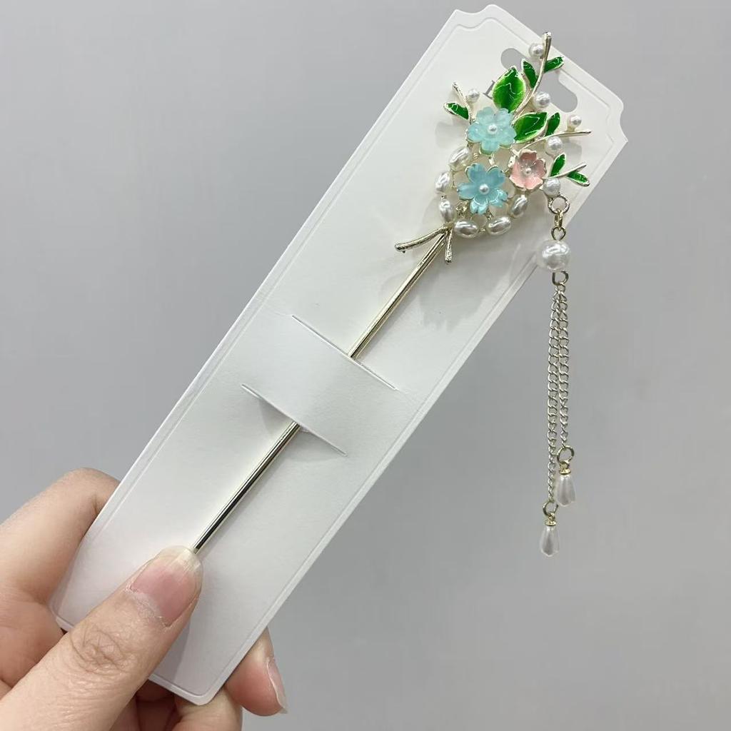 Fairy Flower Tassel Hairpin For Women Handmade Oil Dripping Floral Hair Stick Jewelry Metal Hair Accessories Girls Hair Pin 1pc