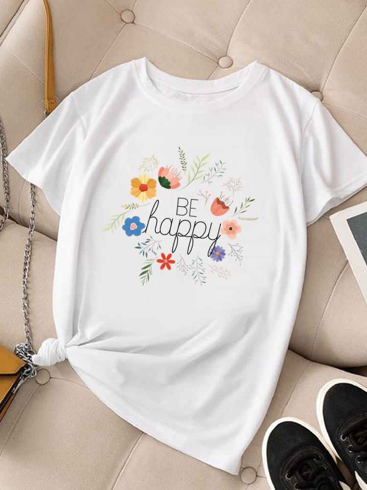 (Asian Size) Clothing Women Fashion Tee Top Lovely Flower Trend  Female T Shirt Woman Print Short Sleeve Graphic T-shirts