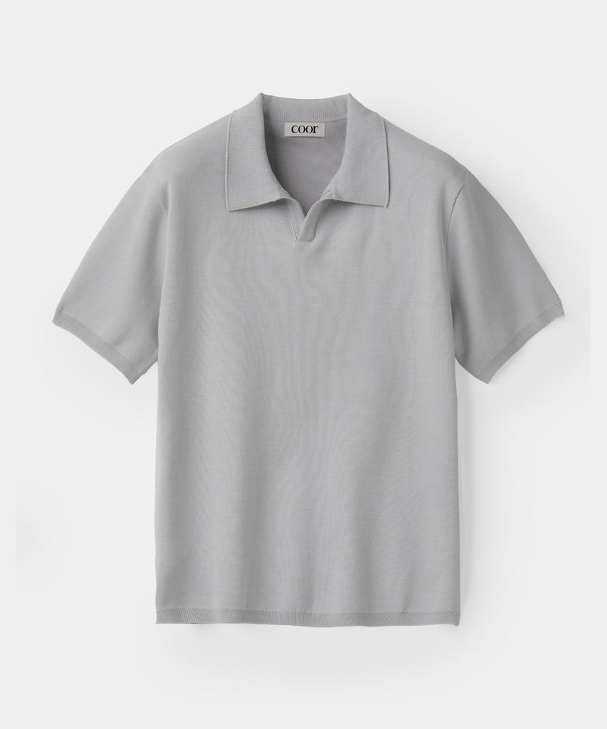 Kueo Open Collar Light Cotton Polo Knit (Storm Grey)