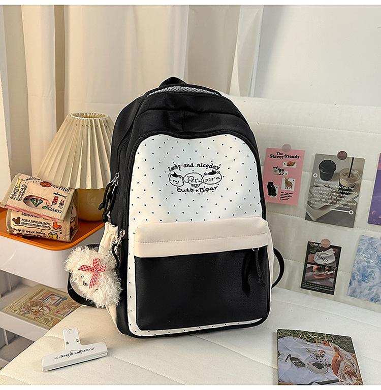 Schoolbag New Japanese Girl Bear Polka Dot Backpack High Value Small Fresh Primary and Secondary School Student Schoolbag Lightweight Backpack