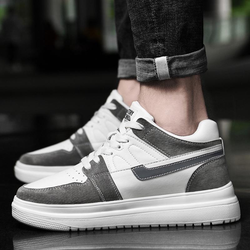 Men's & Women's Canvas Skate Shoes with Invisible Height Boost - White Cowhide Upper, Casual Spring Style