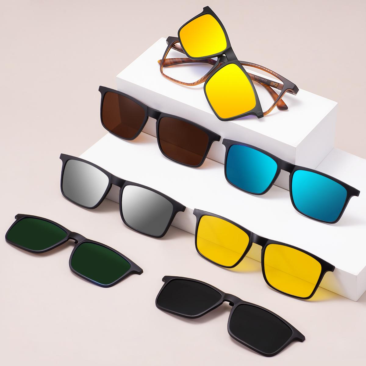 

Мужские и женские квадратные очки с полной оправой, поляризованные, солнцезащитные очки с цветными клипсами для линз по рецепту коричневый