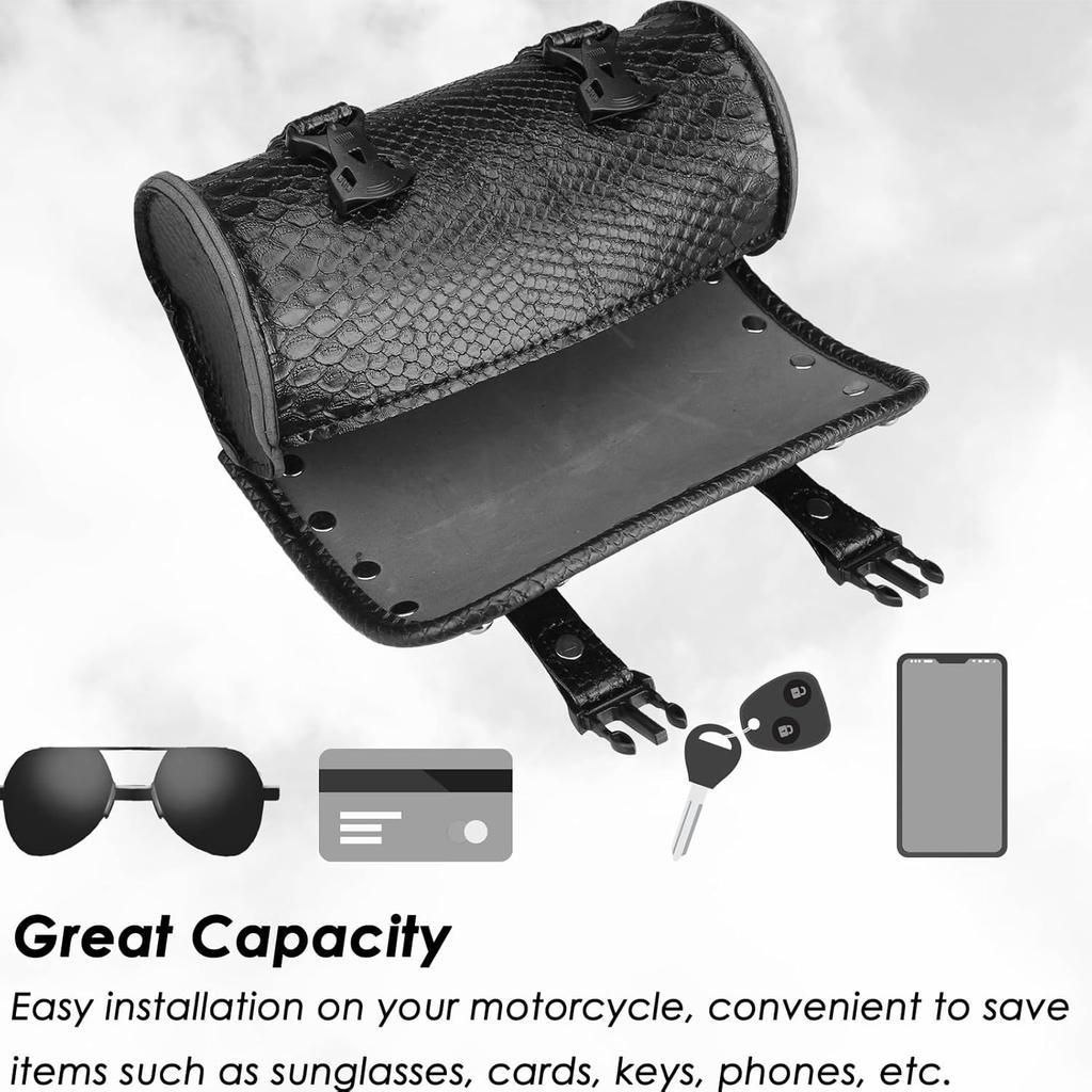 Neween Motorcycle Tool Bag, Motorcycle Fork Bag PU Leather Universal Saddlebag Front Fork Handlebar Sissybar Storage Roll Pouch For Sportster,