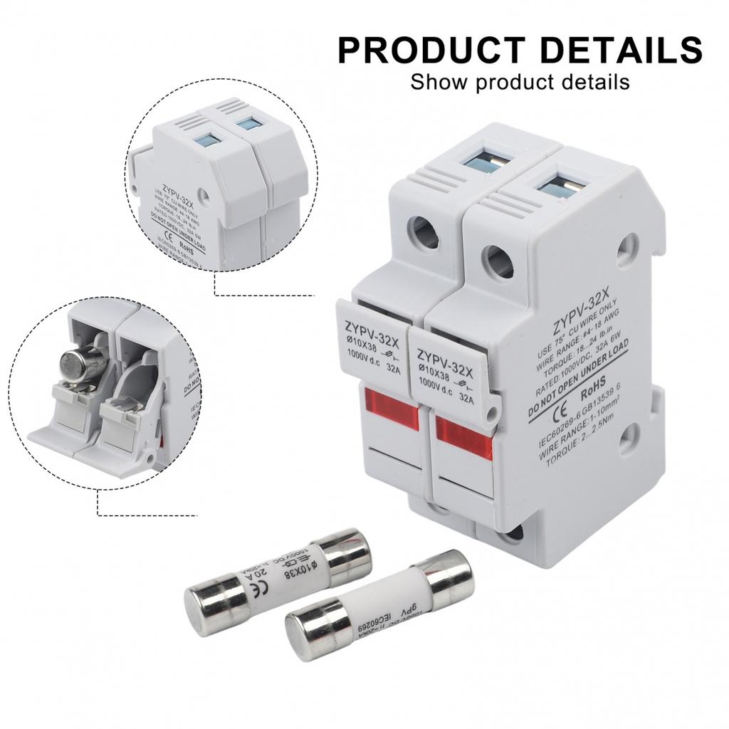 2P For Solar Fuse Holder with 10x38mm Compatibility for DC1000V Applications