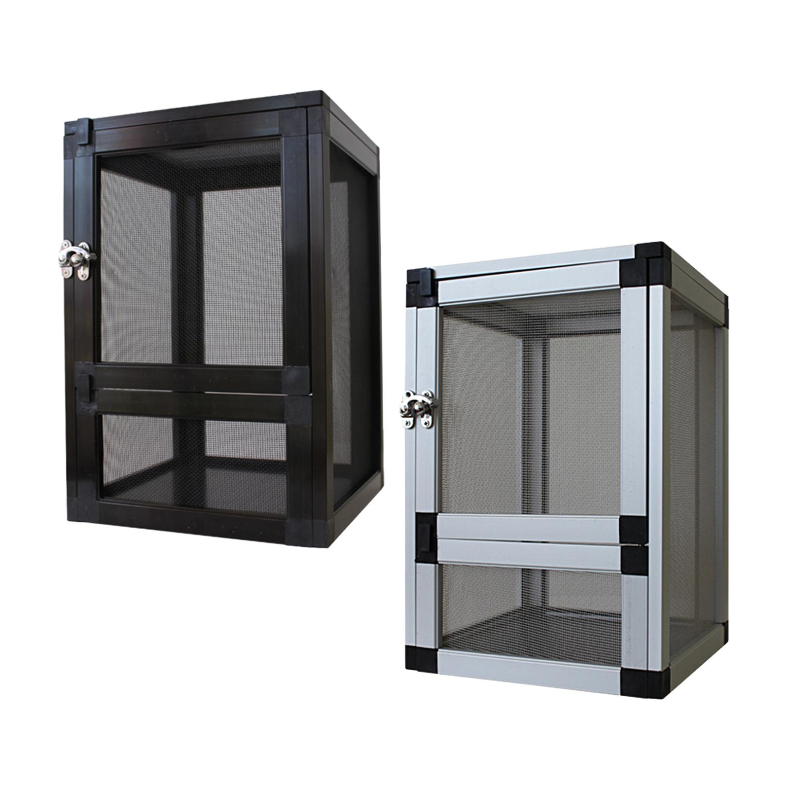 Reptiles Habitat Breeding Box Storage Portable Container Case Air Screen Cage nero