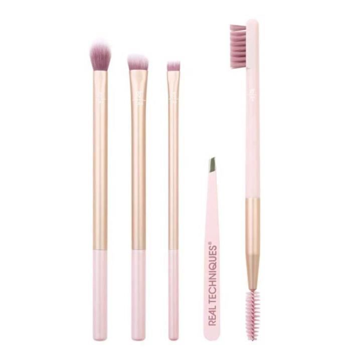Set de Pinceaux - Real Techniques - Naturally Beautiful - 3 Pinceaux Yeux - Pinceau à Cils - Pinces à Épiler