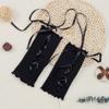 Gothic Frilly Fingerless Gloves Lace-Up Ribbon Ribbed Knit Arm Warmers for Women