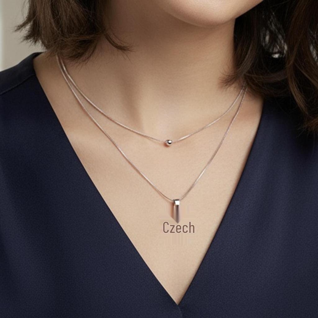 Golden Zircon Four-Leaf Clover Double Layer Necklace