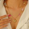 Multi Charm Chain Necklace with Rainbow Heart Butterfly and Lips Pendants for Women