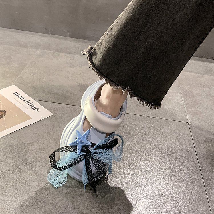 Platform slippers beach non-slip hole shoes women's 2025 new cute bow cartoon muffin bag head shoes women's