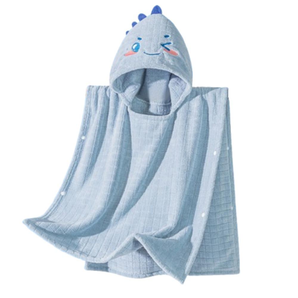 

Coral Velvet Hooded Bathrobe Quick-Drying Cartoon Cloak Towel Warm Baby Bath Towel Shower Cloak 60x120cm синий