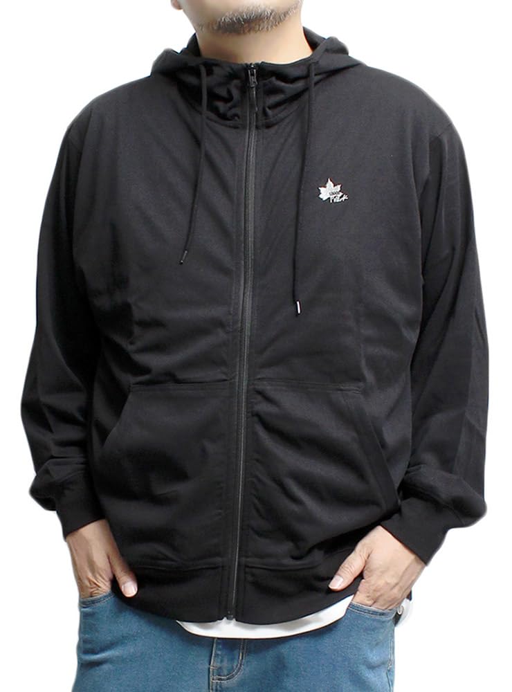 One Colors LOGOS PARK Herren Plus Size Hoodie, Leicht, Logo Stickerei Druck, Reißverschluss Cut and Sew Blouson, Größe 3L, Schwarz (49)