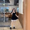 French Hepburn Small Black Dress Summer Waist Thin Advanced Sense Sweet Contrasting Color Splicing Small Square Neck Dress