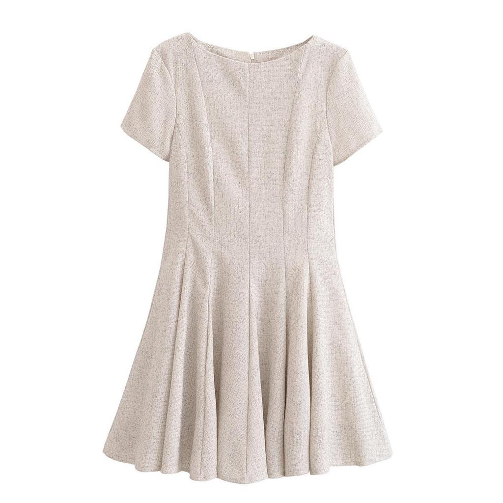 Spring 2025 Women's Slimming Short-Sleeve Dress with Round Neck