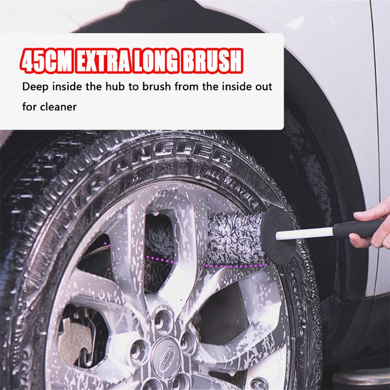 2PC Car Wheel Cleaning Brush Tool Microfiber Premium Non-Slip Soft Handle for Washing Wheel Rim Spoke Wheel Spokes Accessories