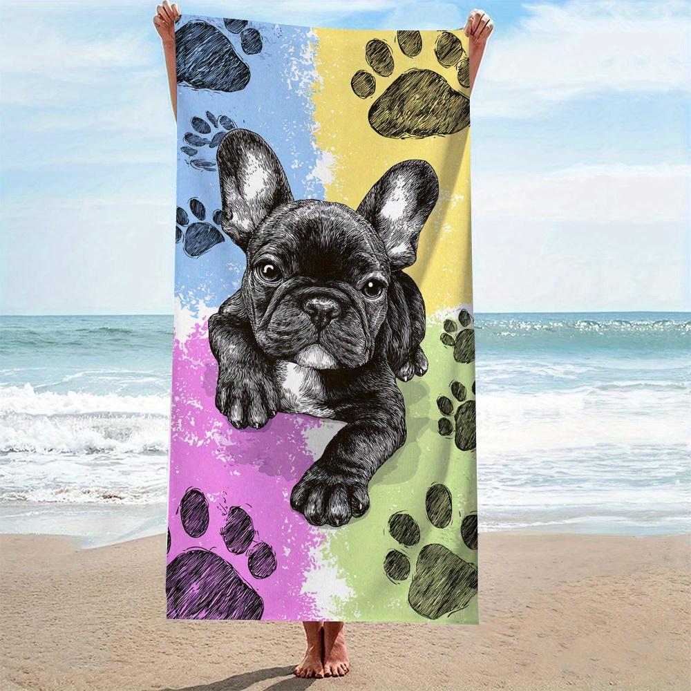 French Bulldog Paw 2D Beach Towel, Lightweight Soft Highly Absorbent for Beach Dog Lovers