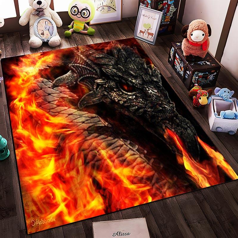 Fire Dragon Design Carpet with Scales and Flames1Fantasy Style Home Decor Mat Suitable for use as an anti-slip1 for1room and bedroom sofas