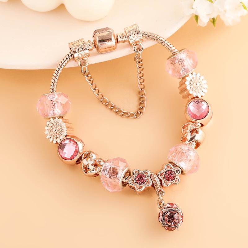 Pan's Blue Crystal Dream Catcher Rose Gold Ladies Bracelet