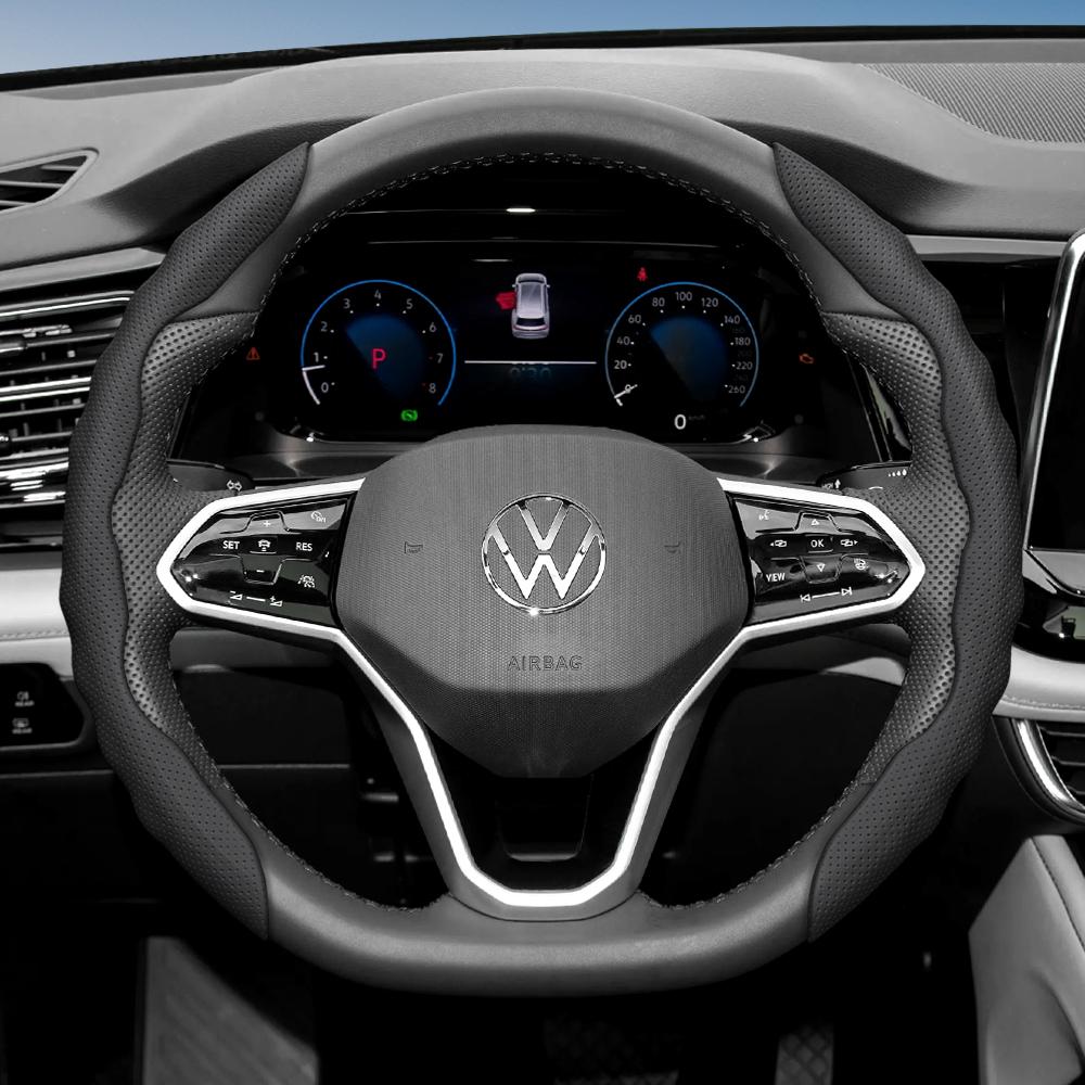 Suitable for Volkswagen Steering Wheel Cover, Wavy Sports Breathable Leather Segmented Anti-Slip Sweat-Absorbing Protective Cover Golf Passat Polo